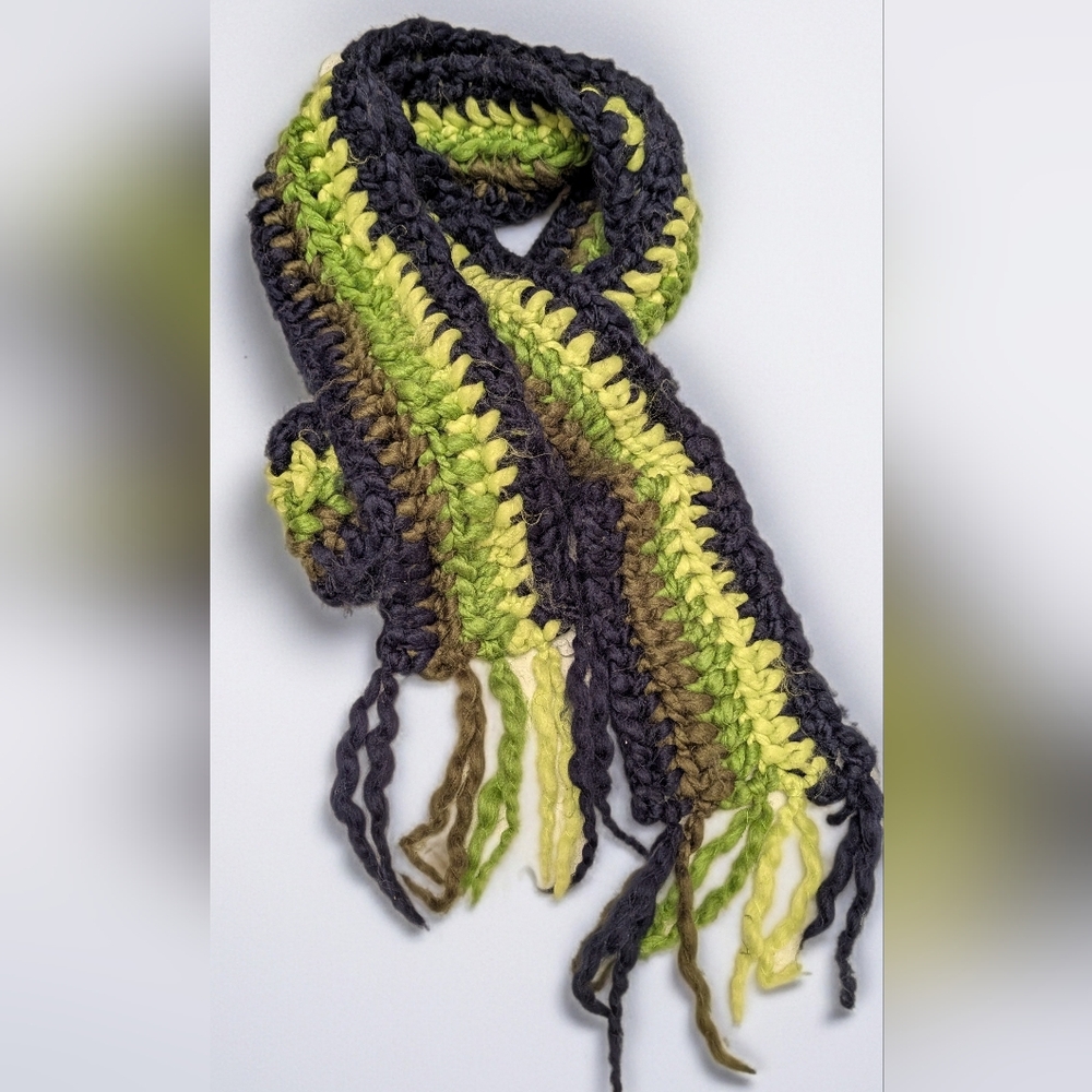 Lucky Brand Crochet Stripe Scarf in Lime Green and Charcoal